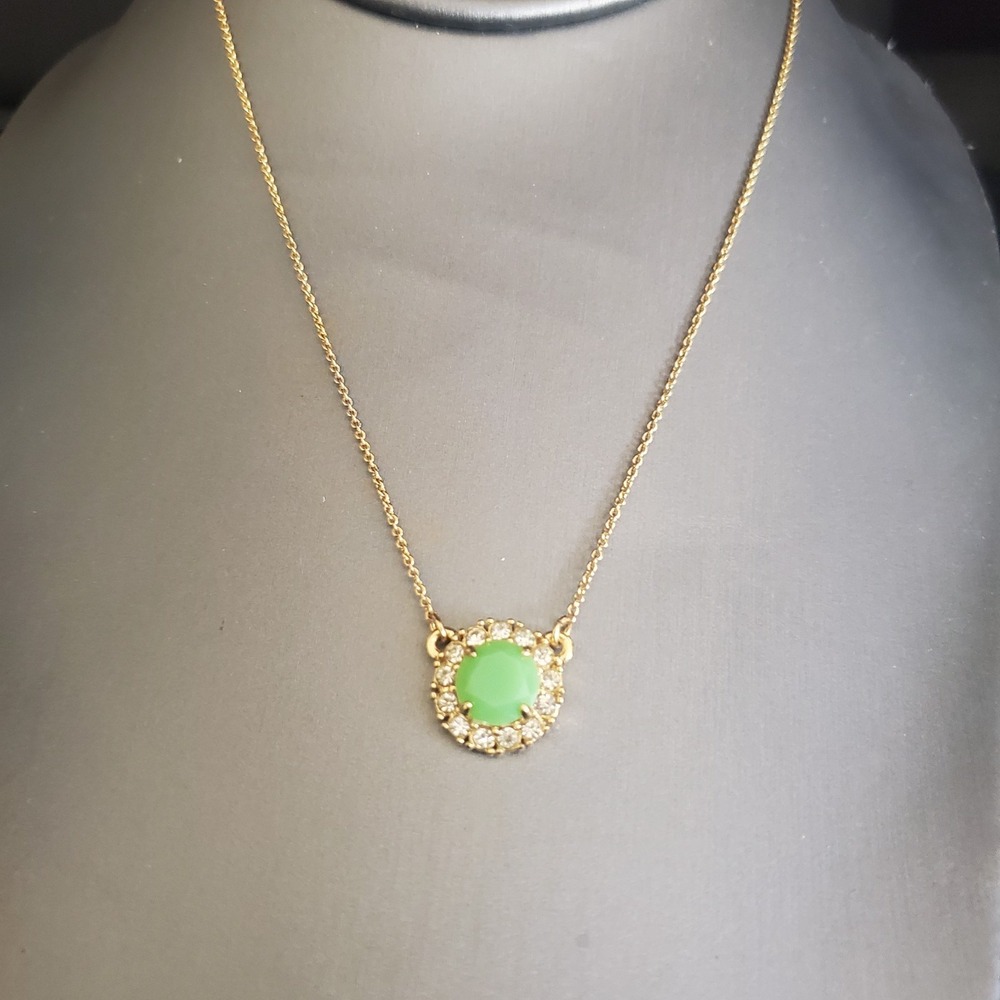 Kate Spade New York Green‎ Pendant Necklace with Rhinestones Gold Chain Dainty